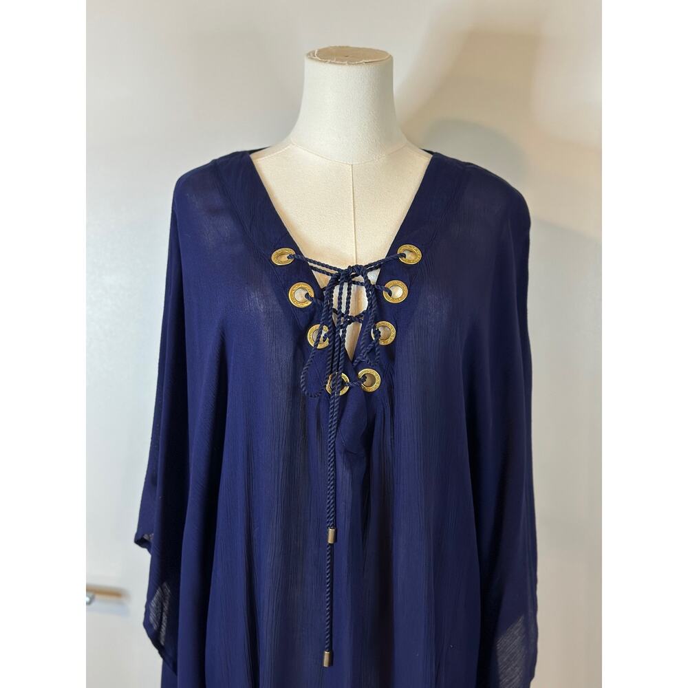 La Blanca Women’s Medium Navy Blue Capri Lace-up Swimwear Caftan Dress Cover-Up - Picture 2 of 6